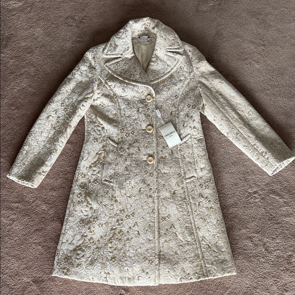 NWT Vintage Cinzia Rocca Due Gold Lame Bemberg Coat